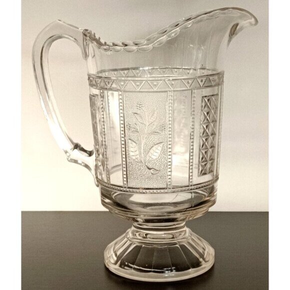 EAPG Antique Bryce Brothers Glass Pitcher Forget Me Not Water Pitcher Victorian - Picture 4 of 11
